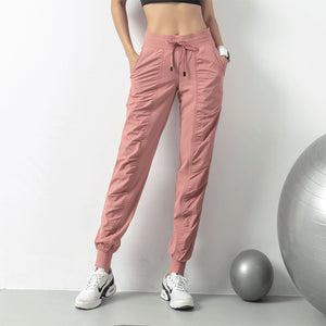 COLORVALUE Pink Drawstring Jogger Sports Pants Looose Training Pants Folds Quick Drying Sweatpants with Pockets Black Sportswear