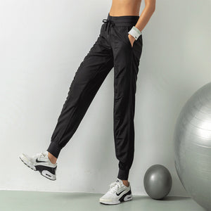 COLORVALUE Pink Drawstring Jogger Sports Pants Looose Training Pants Folds Quick Drying Sweatpants with Pockets Black Sportswear