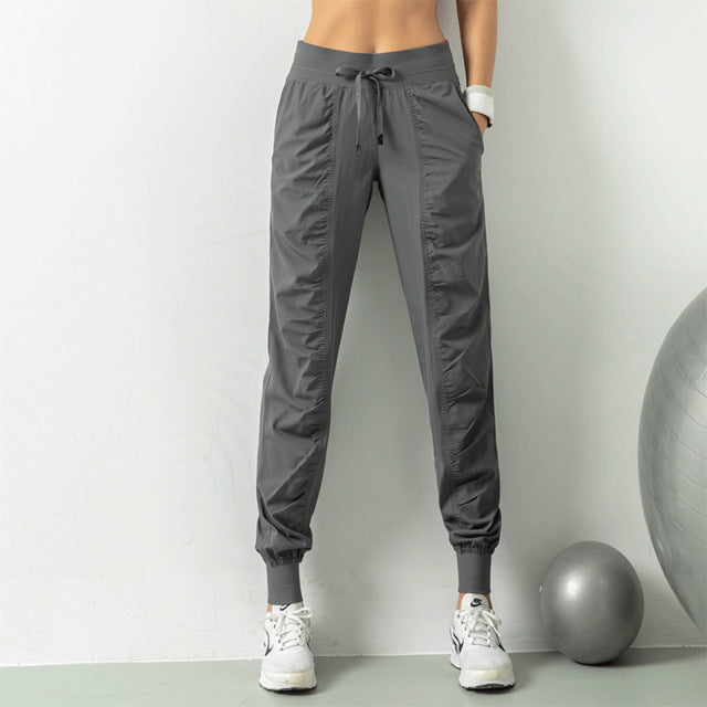 COLORVALUE Pink Drawstring Jogger Sports Pants Looose Training Pants Folds Quick Drying Sweatpants with Pockets Black Sportswear
