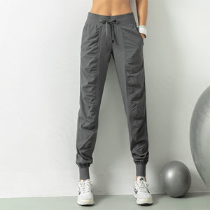 COLORVALUE Pink Drawstring Jogger Sports Pants Looose Training Pants Folds Quick Drying Sweatpants with Pockets Black Sportswear