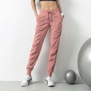 COLORVALUE Pink Drawstring Jogger Sports Pants Looose Training Pants Folds Quick Drying Sweatpants with Pockets Black Sportswear