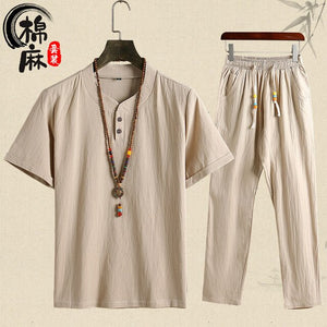 Men Sportswear Linen Loose Chinese Traditional Casual Set Sweatshirt+pant Jogger Workout Tai Chi Yoga Meditation Set Sport Suit
