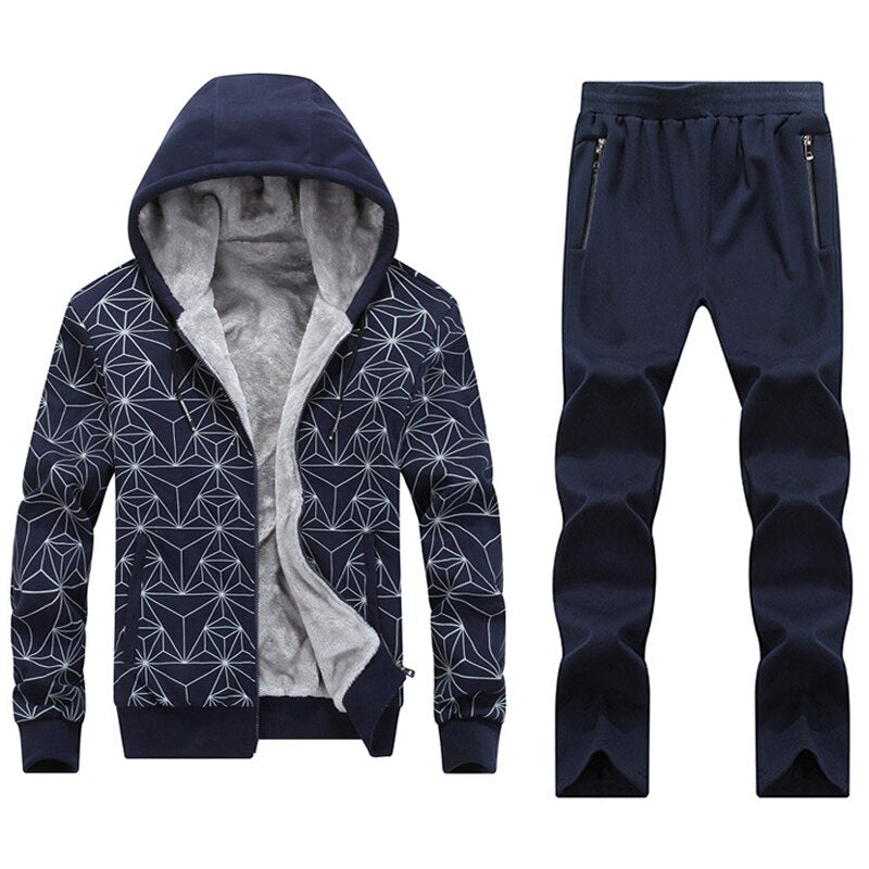 Big Size 7XL 8XL Men Hoodies Suits Geometric Patterns Man Sportsuit Sportswear Winter Workout Warm Gym Set Run Jogging Suit Male