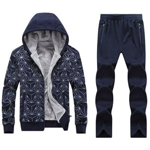 Big Size 7XL 8XL Men Hoodies Suits Geometric Patterns Man Sportsuit Sportswear Winter Workout Warm Gym Set Run Jogging Suit Male